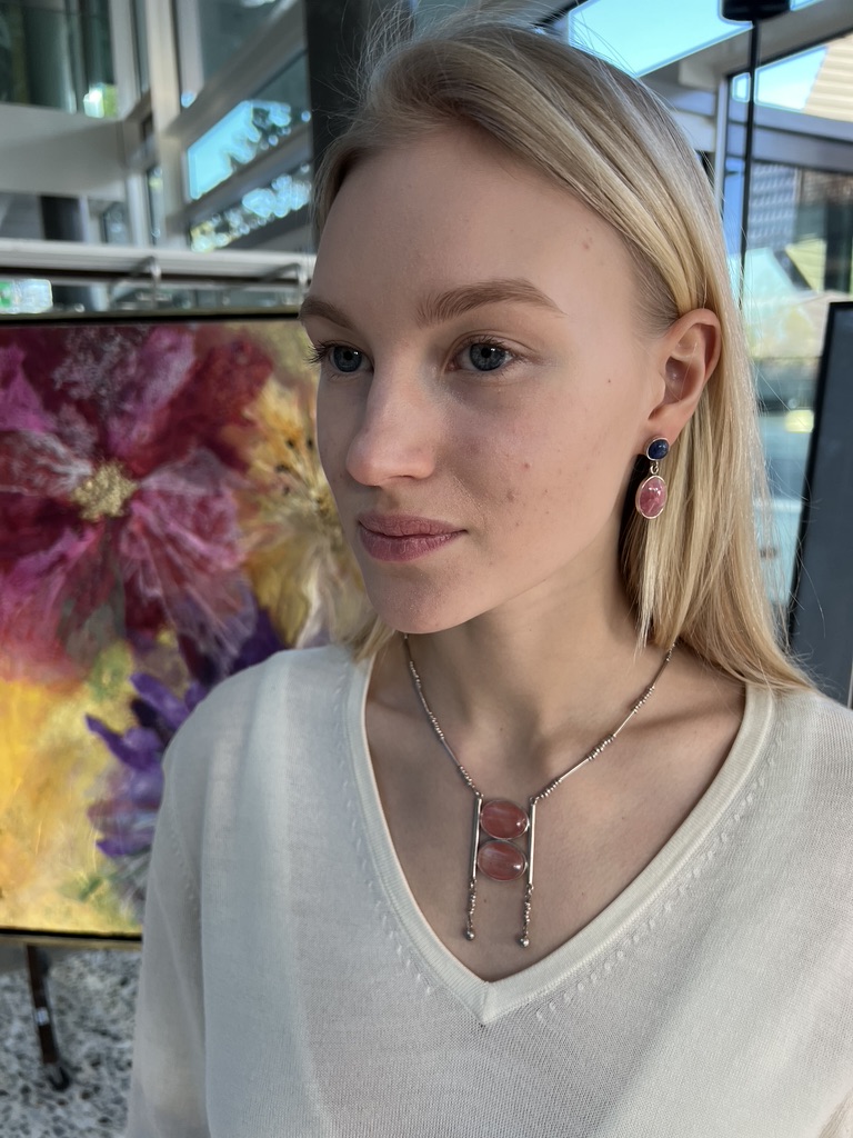 Rhodochrosite & sodalite earrings