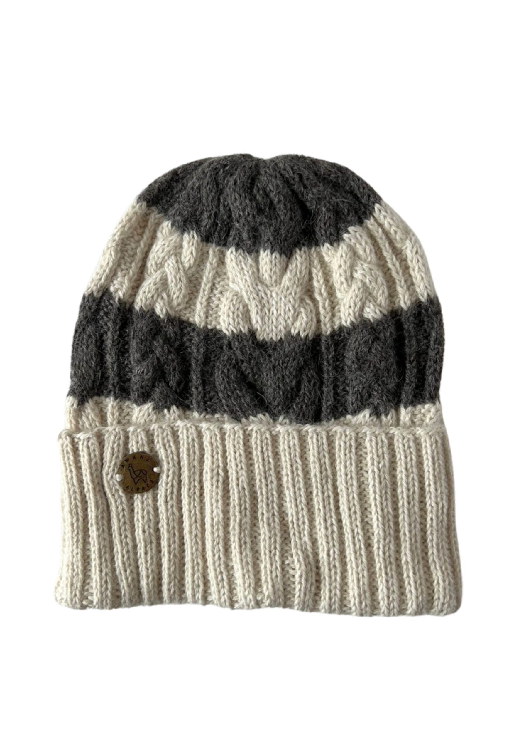 Beanie Beige & Gray with cables
