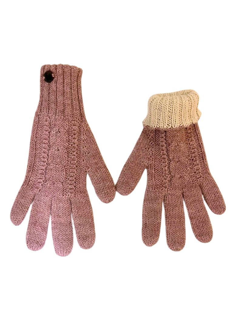 Alpaca gloves reversibles Rose pastel & White