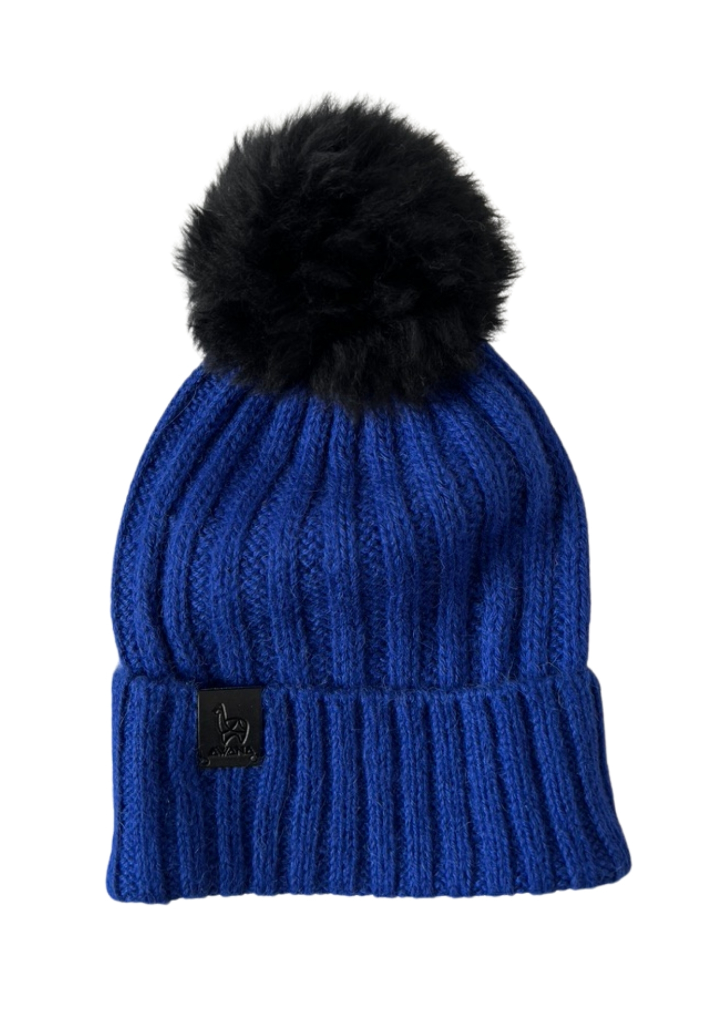 Beanie Blue Klein ribbed withh black pompom- Alpaca