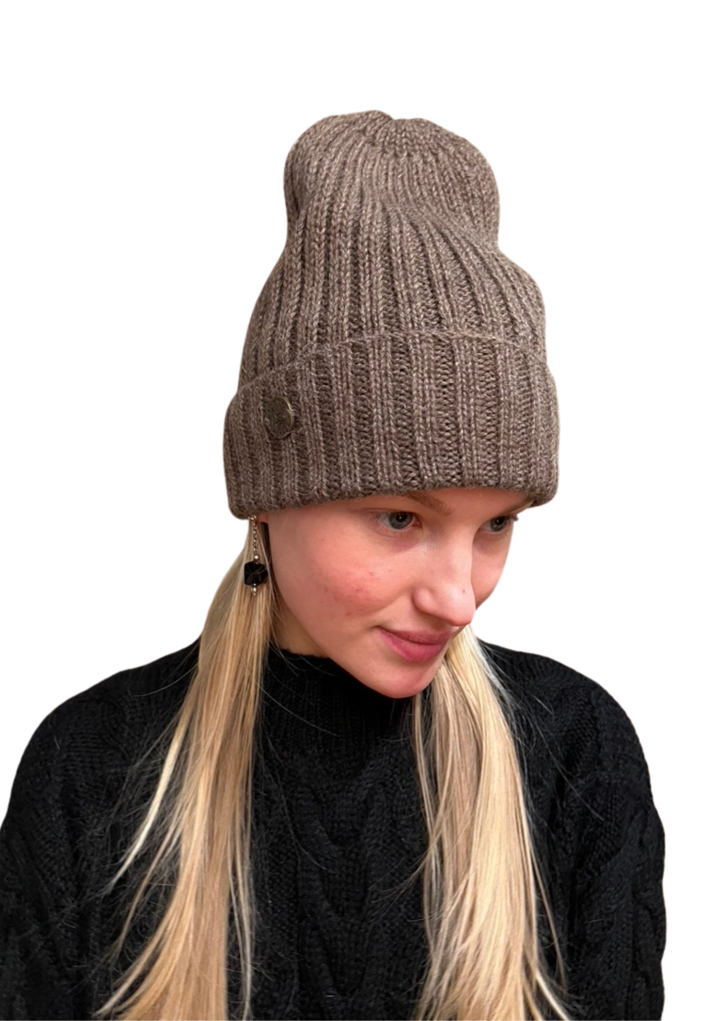 Beanie Fisherman, 100% Baby Alpaca – Taupe - Image 2