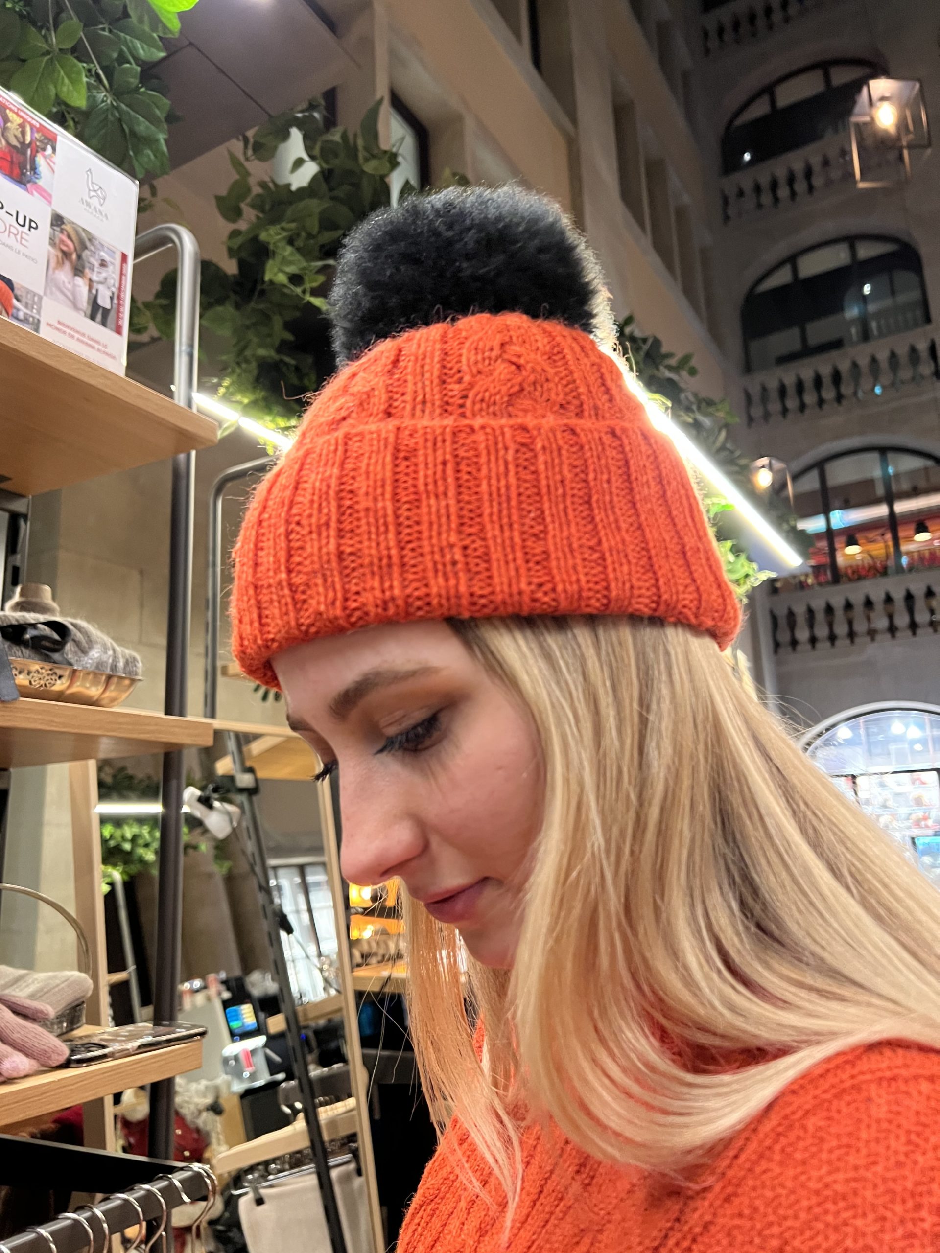Beanie Orange with pompom - Image 2