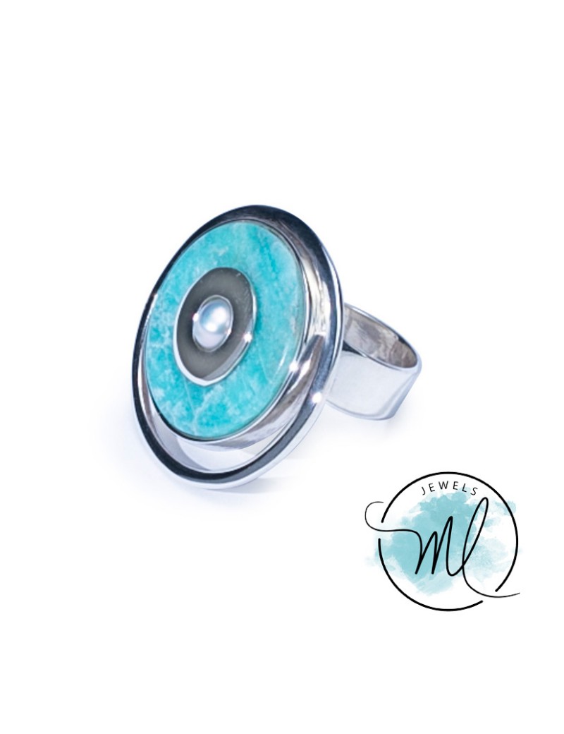 Orbit Amazonite & Pearl Ring